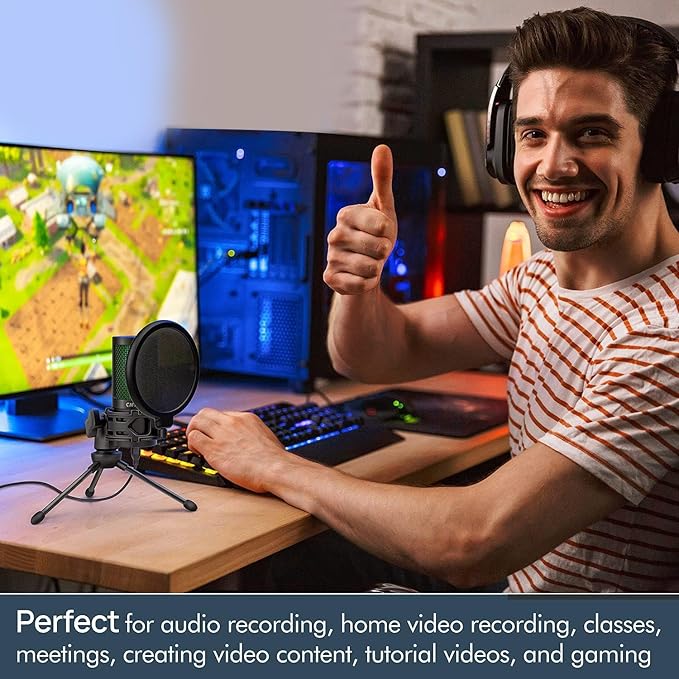 CMTECK USB Microphone, Microphone for PC with Pop Filter & Mute Button, Plug &Play Desktop Podcast Microphone with LED Indicator, Compatible with Windows/Mac, Ideal for YouTube, Skype, Recording